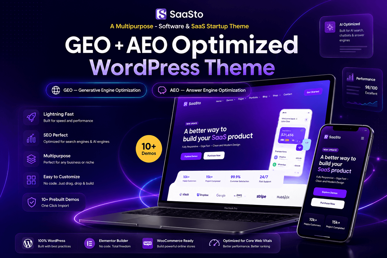 Saasto – Software & Startup SaaS Elementor WordPress Theme